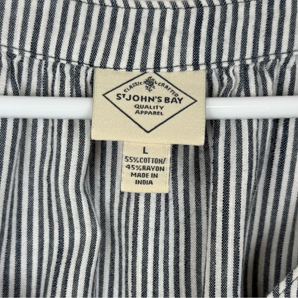 St. John’s Bay Navy Blue White Stripe Peasant Blouse – Size L